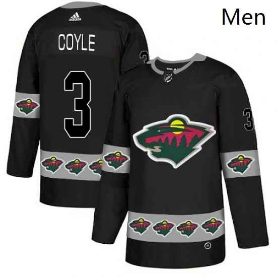 Mens Adidas Minnesota Wild 3 Charlie Coyle Authentic Black Team Logo Fashion NHL Jersey